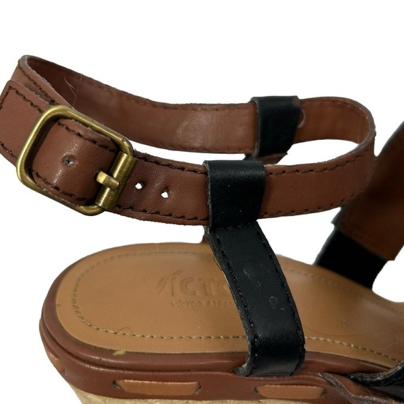 Victor Alfaro Women Brown Leather Wedge Heel Sandals Size 7.5 Note Flaw - Picture 10 of 16